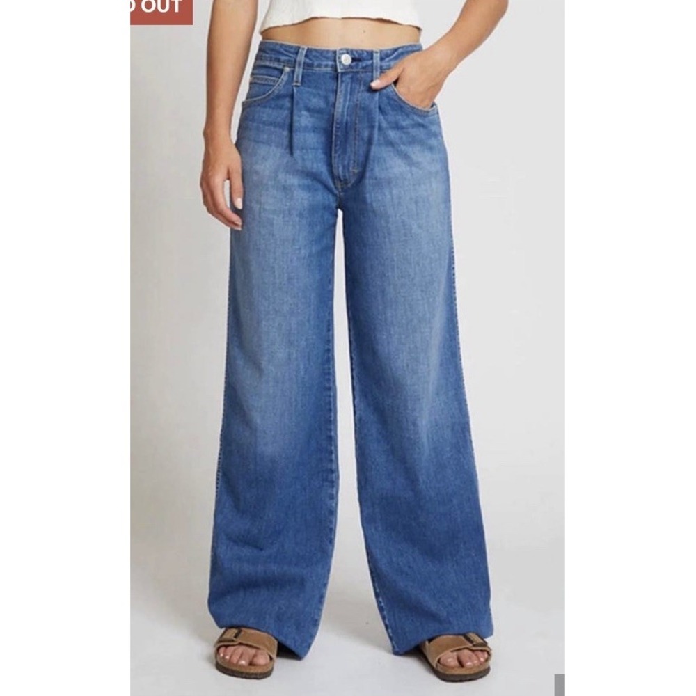 AMO Florence Pleated Wide Leg Denim Jeans Size 27 Wistful Blue 11" Rise